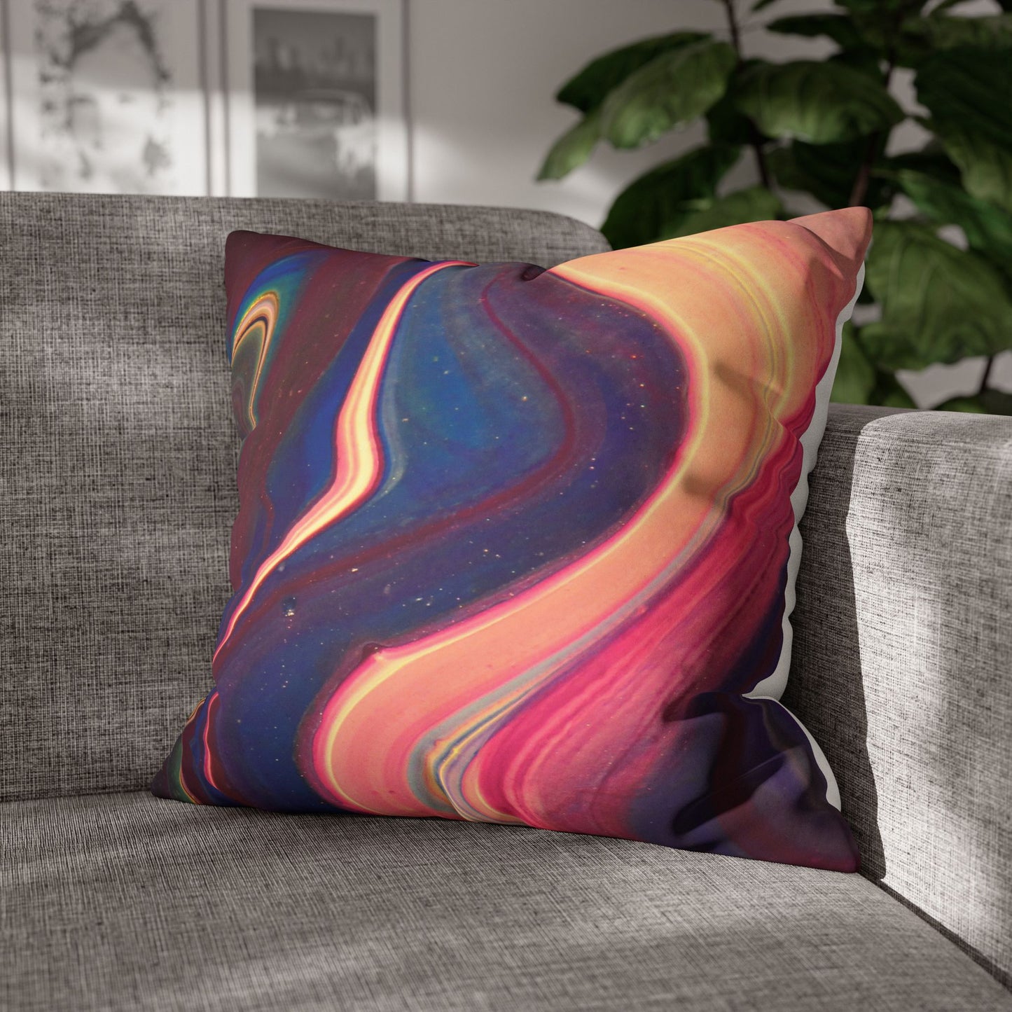 Abstract Wavy Stars Faux Suede Square Pillowcase — Decorative Throw Pillow Cover