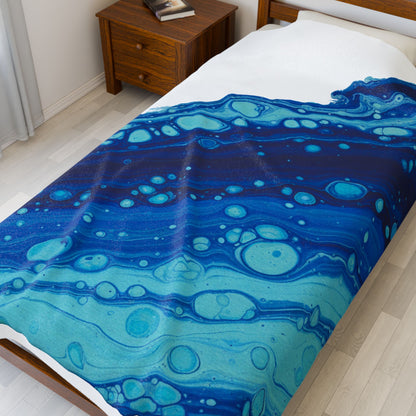 Ocean Marble Wave Velveteen Plush Blanket | maximalist pattern, bold blue collage