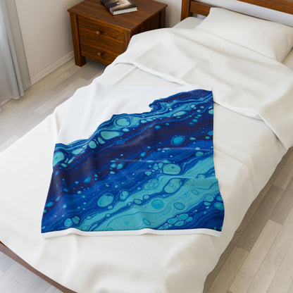 Ocean Marble Wave Velveteen Plush Blanket | maximalist pattern, bold blue collage