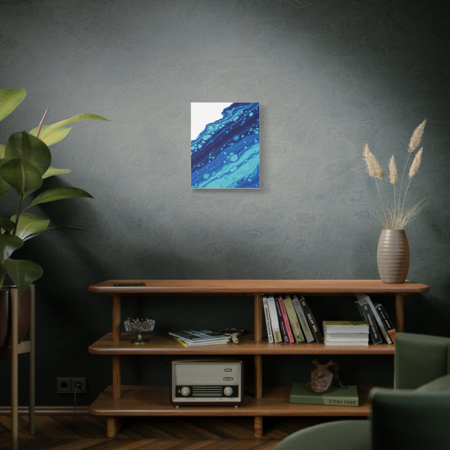 Blue Fluid Marble Canvas | Maximalist Pattern Art, Bold Mixed-Print Decor