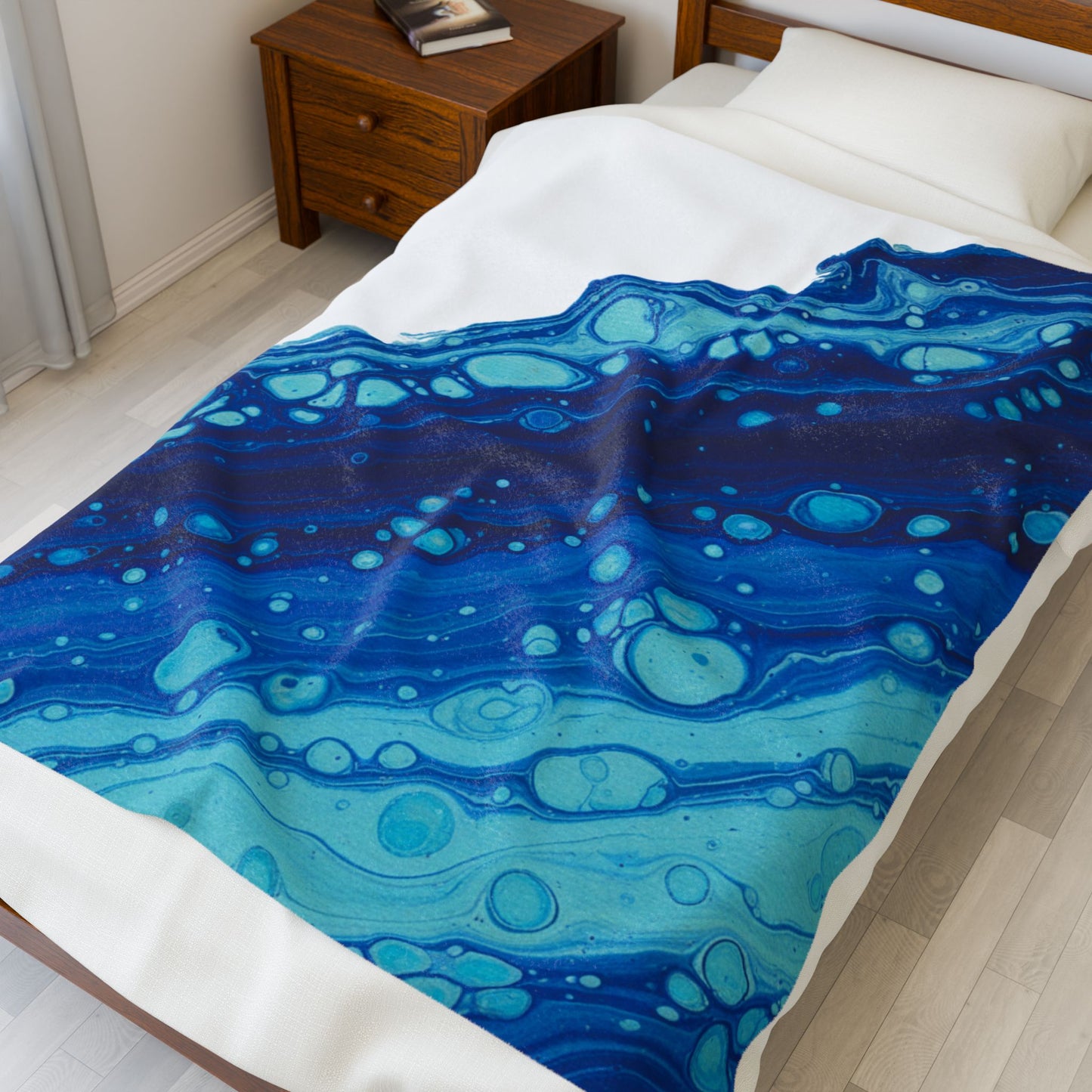 Ocean Marble Wave Velveteen Plush Blanket | maximalist pattern, bold blue collage