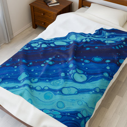 Ocean Marble Wave Velveteen Plush Blanket | maximalist pattern, bold blue collage