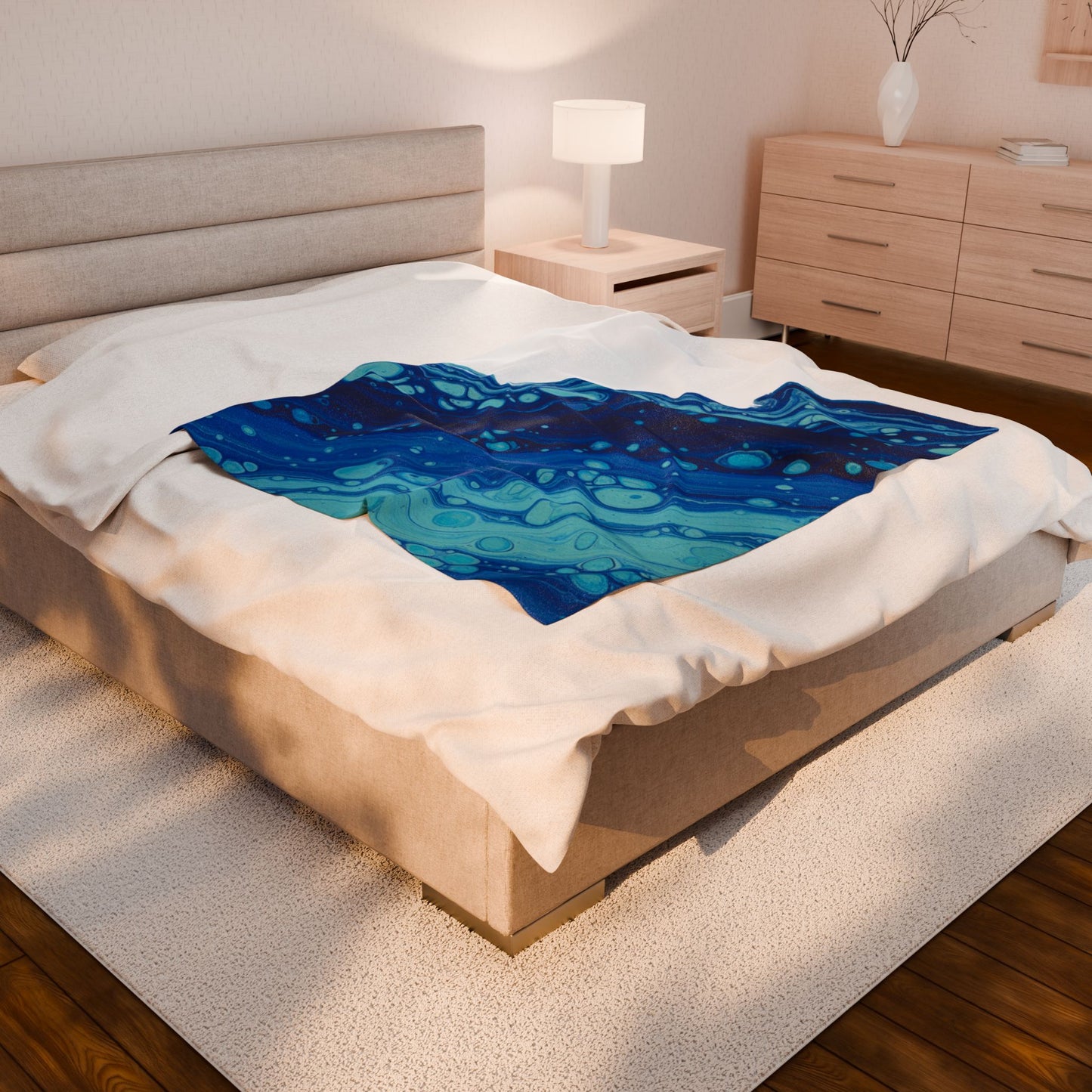 Ocean Marble Wave Velveteen Plush Blanket | maximalist pattern, bold blue collage