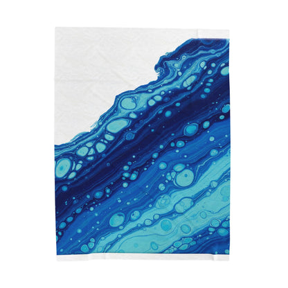 Ocean Marble Wave Velveteen Plush Blanket | maximalist pattern, bold blue collage